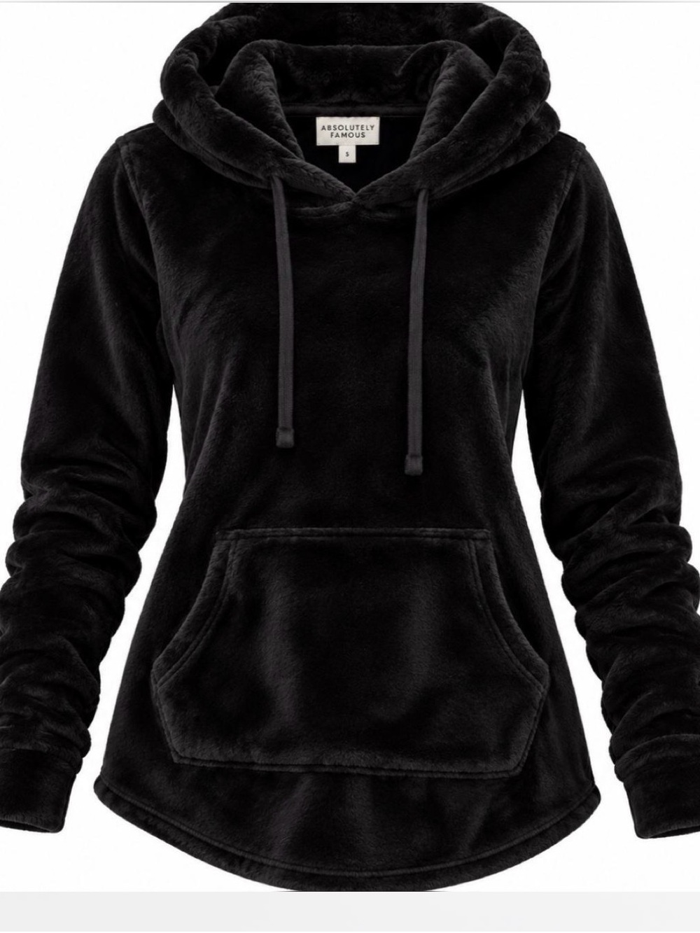 Absolutely Famous Black Plush Fleece Hooded Pullover